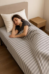Soft Cotton Bedsheet For Single Bed - 60 X 90 Inches, Grey & White | 400 Thread Count Soft, Durable & Long Lasting - Light Weight Blanket For Winter & Summer