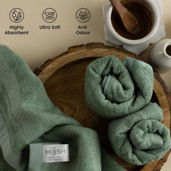 Mush Bamboo Hand Towels 600 Gsm | 100% Bamboo Gym Towel For Men & Women Workout Ultra Soft, Absorbent & Quick Dry Towel (Green)- Set Of 6