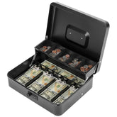Cash Box With Combination Lock, Metal Cash Box With Money Tray, Cash Register,5 Compartments Cantilever Tray & 4 Spring - Clips For Bills,11.81"X 9.45"X 3.54" Colour - Black