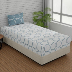 Single Bed Sheet Size - 55 X 88 Inches With 1 Pillow Covers, White & Blue | Wash Dark Colors Separately | Lightweight, Soft, & Comfortable Bedsheet