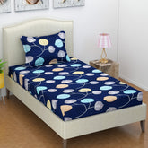 1 Single Bedsheet With 1 Pillow Cover- Dark Blue | 58 X 88 Inches - Premium Forever Modern Style Glace Cotton Bedsheet | Floral Luxurious Beautiful Soft Comfort