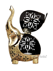 ELEPHANT SHOWPIECE STATUE IRON TEA LIGHT CANDLE HOLDER LANTERN STAND CANDLE