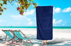 Tiqh 100% Zero Twist Cotton Highly Absorbent & Quick Dry Extra Large Soft Beach Towel 600 Gsm (Navy)