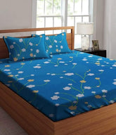 Printed Double Bedsheets King Size With 2 Pillow Cover - 90 X 90 Inches, Blue | Breathable & Wrinkle Free-Super Soft Premium Brushed Glace Cotton Bedsheet