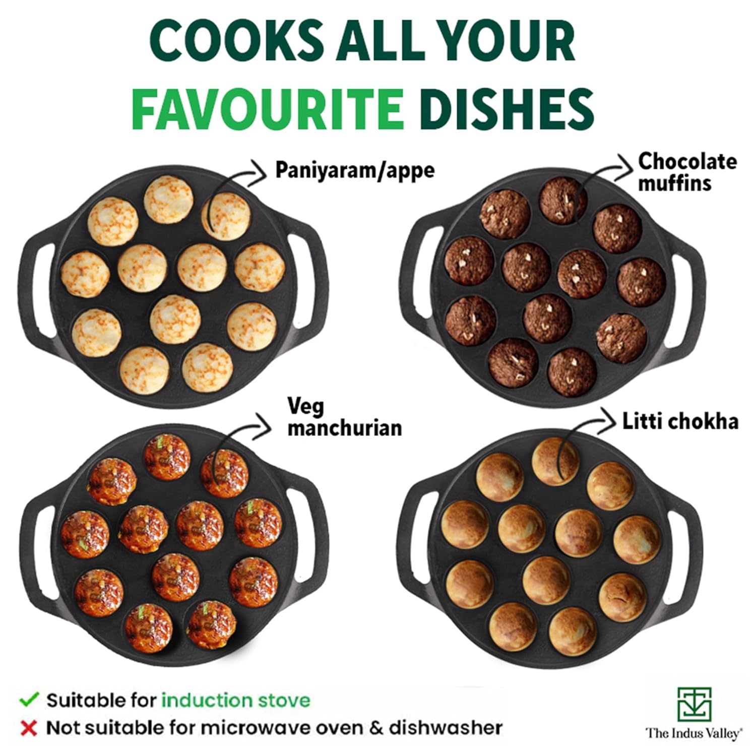 Pre-Seasoned Black Cast Iron Paniyaram Pan With Spatula & Silicon Grip - Medium, 12 Pits, 8.3 Inch, 21 Cm, 2 Kg | Induction Friendly, Nonstick Pre-Seasoned Black Cast Iron Paniyaram Pan With Spatula & Silicon Grip - Medium, 12 Pits, 8.3 Inch, 21 Cm, 2 Kg | Induction Friendly, Nonstick