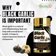 Vitaminnica Natural Black Garlic Capsules Superfood Immunity Booster, Heart & Weight Management, Detox Antioxidant Supplement | 60 Veg Capsules 100gm 0.2lbs