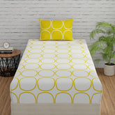 1 Fitted Single Bedsheet Cotton With 1 Pillow Cover - 36 X 78 Inches, White & Yellow | Elegant Printed Bedding Set For Daily Use | 144 Thread Count
