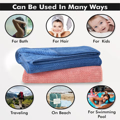 Urbanleaf Microfiber Large Bath Towel 1kg | Quick Dry Super Absorbent Bath Towel For Men & Women | Pack Of 2 (Blue & Coral)