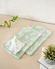 Debaans Bamboo Hand Towels 400 Gsm | Ultra Soft, Quick Dry, Antibacterial | Multiple Colors & Designs (Botanica Meadow Green) - Set Of 2
