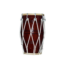 Indian Musical Instrument Mango Wood Dholak - Brown Color | Nut & Bold Fitting For Easy Tuning - Goat Skin For Bast & Great Sound Quality
