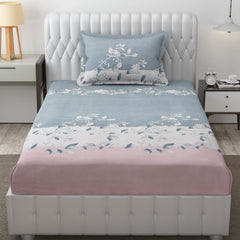 Microfiber Single Bedsheet Set With 1 Pillow Covers (60 X 90 Inches) Grey & Pink | Durable & Long-Lasting | 144 Thread Count | Wrinkle Free