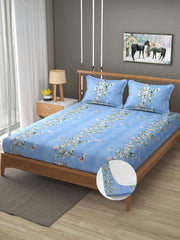Double Bedsheet For Queen Size With Tow Pillow Cover - 72 X 72 Inches, Sky Blue | All Around Elastic Fitted Breathable & Durable, Soft Touch & Perfect For All Seasons