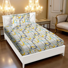 Printed Bedsheet For Single Bed With 1 Pillow Cover - 60 X 90 Inches, Grey & Yellow | Super Soft - Glace Cotton Breathable & Wrinkle Free - 2 Pcs Set