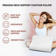 Memory Foam Pillow For Sleeping, Cool Gel Cervical Contour Orthopedic Bed Pillow | White Pillow, For Neck Shoulder Back Pain Relief, Washable Cover, Comfortable Pillows - Pack Of 2