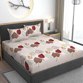 All Around Elastic Floral Fitted Cotton Bedsheets King Size With 2 Pillow Covers - 78 X 72 Inches, Brown | Premium Super Soft Fitted Bedsheet King Size For Double Bed