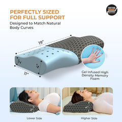 Cooling Gel Memory Foam Cervical Neck Pillow, For Pain Relief, Size - 19 X 12 X 4 Inch | Soft Pillow For Spinal Alignment, Neck Pain Relief | Black Jacquard Cover - Pack Of 2