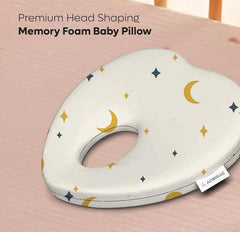 Premium Head Shaping Heart Shape Memory Foam Pillow - Moon & Stars Print - 23 X 23 X 4 Cm | Head Corrector Pillow, Lightweight & Portable, Ultra - Soft & Breathable Fabric Pillow