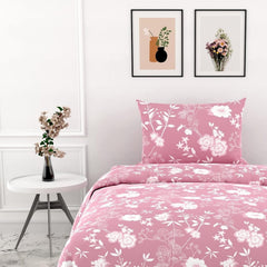 Cotton Bedsheet For Single Bed With 1 Pillow Cover - 54 X 84 Inches, Blush Pink | Soft Touch Cotton Fabric-Comfortable & Durable | Elegant Printed Bedding Set For Daily Use