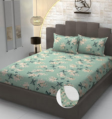 Elastic Fitted Double Bedsheets For King Size With 2 Pillow Covers - 72 X 78 X 10 Inches, Pista Green | Premium Heavy Cotton All Around Elastic Fitted | Ideal For Hotel, Home, Bedroom