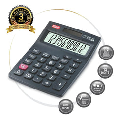 Flair FC-290 Desktop Calculator | 12 Digits Calculator, 112 Steps Check & Correct | Square Root Function | Dual Power With Solar | Ideal For Use School, College & Corporate | Black