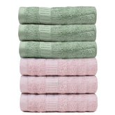 Mush Bamboo Hand Towels 600 Gsm | Ultra Soft, Absorbent & Quick Dry Towel Gym, Pool, Travel, Sports, Yoga Towel For Men & Women - Pack Of 6 (Olive Green & Pink)