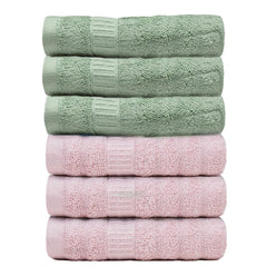 Mush Bamboo Hand Towels 600 Gsm | Ultra Soft, Absorbent & Quick Dry Towel Gym, Pool, Travel, Sports, Yoga Towel For Men & Women - Pack Of 6 (Olive Green & Pink)