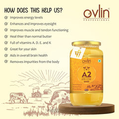 Pure Natural A2 Gir Cow Ghee By Ovlin Professional | Rich In Nutrients & Vitamins Healthy Desi Ghee Good For Cooking | (500ml) 16.9 Ounce | Jar Pack