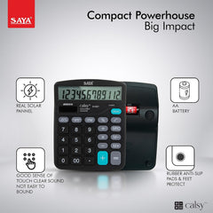 Saya Standard Desktop Calculator | 112 Steps Check | M+, M-, MRC Functions | Dual Power: Solar & Battery | Large Button Layout | Auto Power Off | Ideal For Office, School & Business