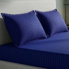 Blue Stripe Elastic Fitted Double Bedsheet (72x78 Inches) With 2 Pillow Covers | Soft To Touch & Comfortable | 300 Thread Count