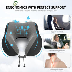 Travel Pillow For Neck Memory Foam, Hooded Travel Neck Pillow For Adults, Black | Medium Size, Comfortable Neck Pillow For Travel With Hoodie, Flight Pillow, Airplane Pillow, Plane Car Use