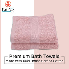 Patpug 100% Indian Ultra Soft Cotton Hand Towel 500 Gsm | For Gym, Workout, Yoga, Wash Basin (Baby Pink) -2 Piece