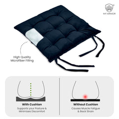 Square Chair Pads Cushion, For Comfortable Sitting, Navy Blue - 40 X 40 Cm | Seat Cushions With Ties For Sitting, Pooja, Dining & Office Table | Furniture Cushion, Washable - Pack Of 1