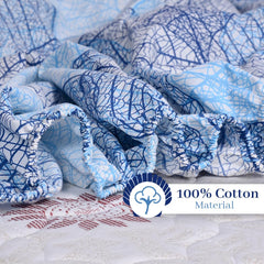 Double Bedsheet For Queen Size With 2 Pillow Covers - 60 X 78 Inches, Blue | All Around Elastic Fitted Soft, Lightweight & Breathable Cotton Bedsheet