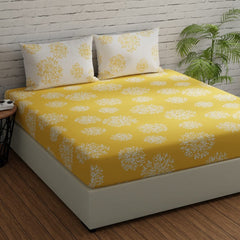 Flat Bedsheet For Double Bed With 2 Pillow Covers - 88 X 96 Inches, Yellow & White | Comfort Fabric Bedsheet Home, Hotel & Guest House