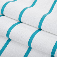 Casa Copenhagen Pack Of 2 Cabana Pool Xl Bath Towels 610 Gsm Cotton Rough & Tough Use Colour (White Teal Stripe)