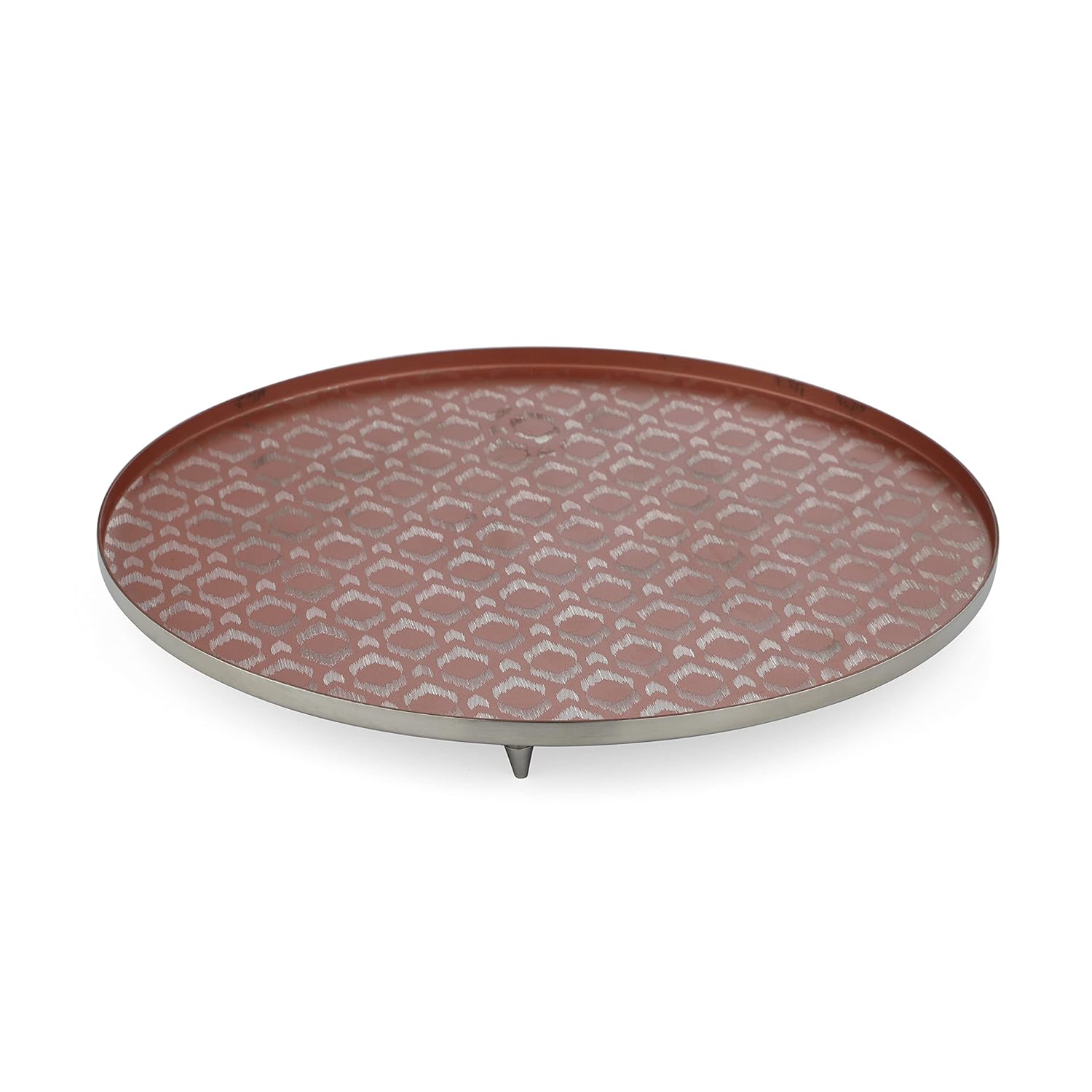 Designer Stainless Steel Round Platters With Legs - Large, Pink | Serving Tray For Food Dessert Fruit Coffee Tea - Serve Ware, Dinnerware & Tableware | Engraved Pattern - Ikat Series Designer Stainless Steel Round Platters With Legs - Large, Pink | Serving Tray For Food Dessert Fruit Coffee Tea - Serve Ware, Dinnerware & Tableware | Engraved Pattern - Ikat Series