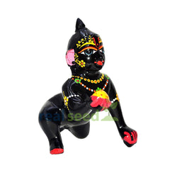 Premium Black Coated Brass Laddoo Gopal Idol, Hand Painted, Baby Krishna, Brass, Metal, Kanhaiya Ji, Petal Bal Gopal Murti | All Festivals Idol, Size - 11.1 X 12.5 X 7.3 Cms, Thakur Ji Murti