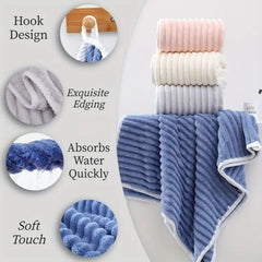 Linear Microfiber Bath Towel 300 Gsm | Large Size Bath Towel For Men & Women Lining Design (Blue)
