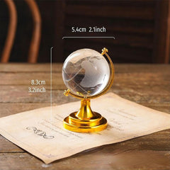 Crystal Globe With Golden Stand For Positive Energy, Vastu Remedy For Prosperity, Office, Home, Study Table Ornament, For Kids, Students & Adults Learning - 40mm Mini, Pack Of 1