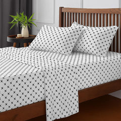 Ninja Star Double Bedsheet With 2 Pillow Covers - 90 X 100 Inches, White & Black | Soft, Breathable & Skin-Friendly Bedding For Daily Use