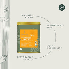 Luxmi Estates Turmeric Timeout Spice Herbal Tea - 100gm, 3.5 Ounce, 50 Cups | USDA Certified Organic Herbal Tea - Caffeine Free Herbal Tea | Made With Turmeric, Ginger, Cardamom, Black Pepper