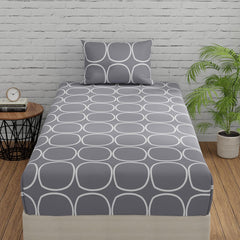 1 Fitted Single Bedsheet Cotton With 1 Pillow Cover - 36 X 78 Inches, Grey | Elegant Printed Bedding Set For Daily Use | 144 Thread Count