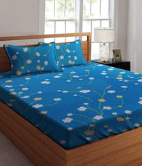 Printed Double Bedsheets King Size With 2 Pillow Cover - 90 X 90 Inches, Blue | Breathable & Wrinkle Free-Super Soft Premium Brushed Glace Cotton Bedsheet