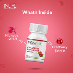 Inlife Cranberry Capsules For Urinary Tract, D - Mannose Hibiscus Extract, Health Supplement For Uti | For Unisex 60 Vegetarian Capsules 100gm 0.2lbs Each Pack Of 2