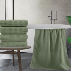 Enchant Home Pure Cotton Waffle Towel 400 Gsm | Lightweight Anti-Microbial & Water Absorbent Soft Touch Quick Drying Bath Towel | Sage Green