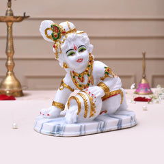 Laddu Gopal Murti, Baby Krishna Idol, Makhan Krishan Statue, White, Marble Idol, Handcrafted Gopal Ji, Perfect For Worship & Home Décor, All Occasions