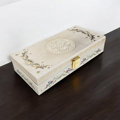 Floral Design Gold Printed Matt Touch Mgi Floral Decorative Box, Wedding Fancy Shagun Cash Box, Jewellery Box, Money Box, Gaddi Box, Colour - White, Style - Traditional