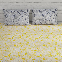 Yellow & Grey Single Size Bedsheet With 1 Pillow Covers - 55 X 88 Inches | Cotton Bed Sheets Are Easy To Wash And Maintain At Home