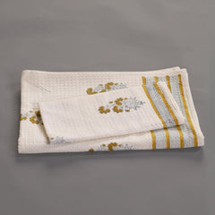 Peepul Tree Pure Cotton Hand & Bath Towel Set 310 Gsm | Hand Block Printed In Yellow Floral Pattern Handmade In India Towel (Pack Of 2)