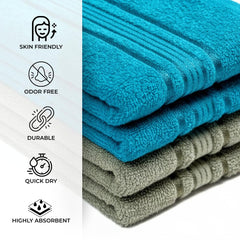 Akiko Home 100% Cotton Essential Series Hand Towels 800 Gsm | Soft, Absorbent & Durable, Cotton Hand Towel For Bathroom Use, Gentle On Skin- Pack Of 4 (Teal & Green)